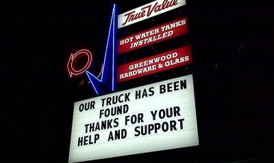 Greenwood True Value truck recovered